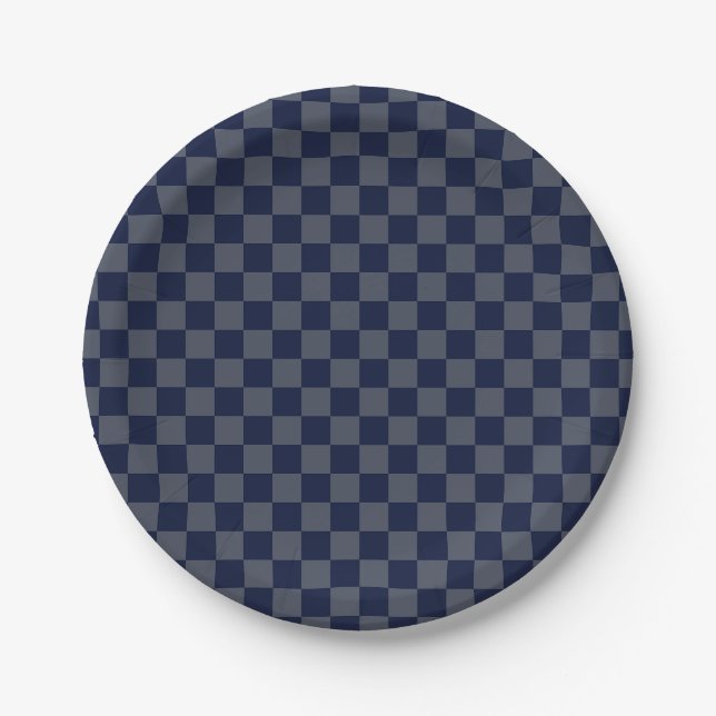 Navy Blue Chequerboard Paper Plate (Front)