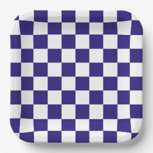 Navy Blue Chequered Paper Plate