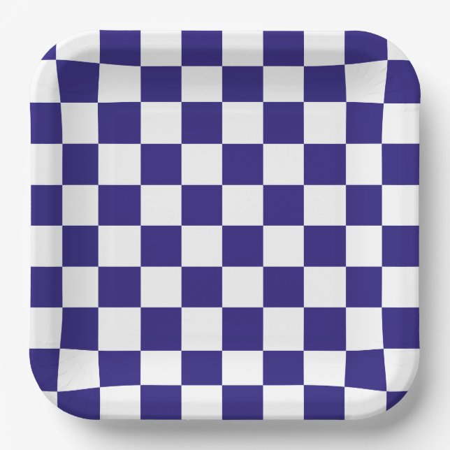 Navy Blue Chequered  Paper Plate (Front)
