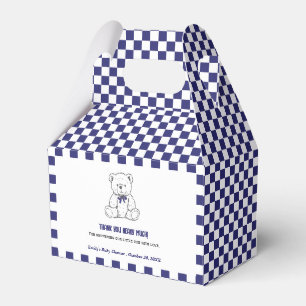 Navy Blue Chequered Teddy Bear-Our Little Cub  Favour Box