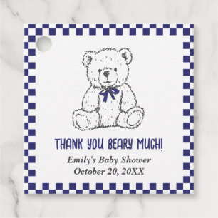 Navy Blue Chequered Teddy Bear-Our Little Cub  Favour Tags