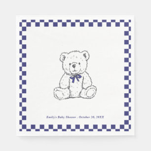 Navy Blue chequered Teddy Bear-Our Little Cub Napkin