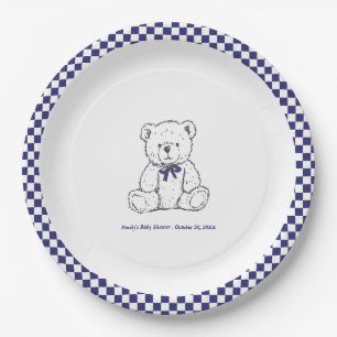 Navy Blue Chequered Teddy Bear-Our Little Cub  Paper Plate