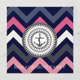 Navy Blue Chevron Anchor Nautical Invitation