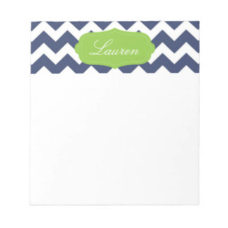 Navy blue chevron and green. Monogram Notepad