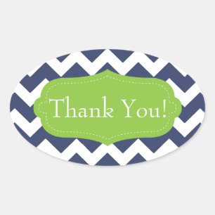 Navy blue chevron and green. Monogram Oval Sticker