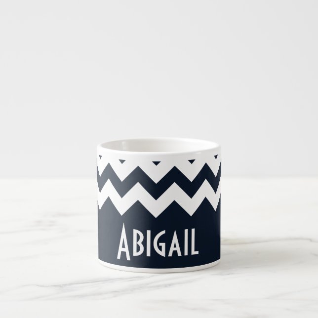 Navy Blue Chevron Espresso Cup (Front)