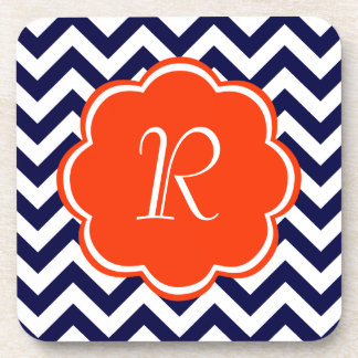 Navy Blue Chevron Monogram Coaster