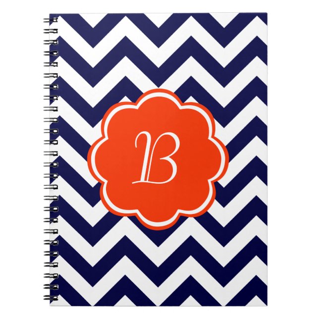 Navy Blue Chevron Monogram Spiral Notebook (Front)