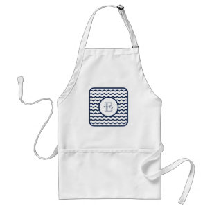 Navy Blue Chevron Monogram Standard Apron
