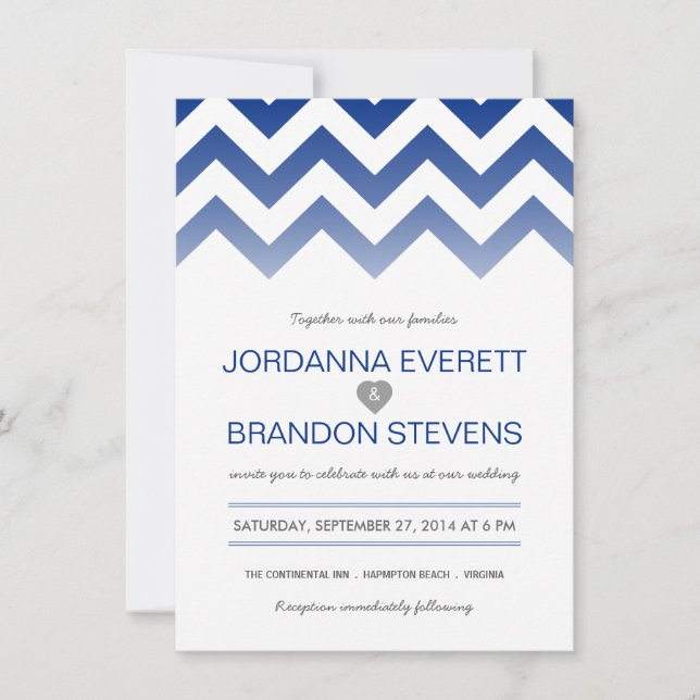 Navy Blue Chevron Ombre Wedding Invitations (Front)