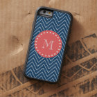 Navy Blue Chevron Pattern | Coral Monogram