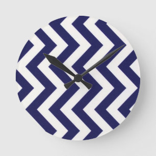 Navy Blue Chevron Round Clock