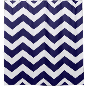 Navy Blue Chevron Stripes Shower Curtain