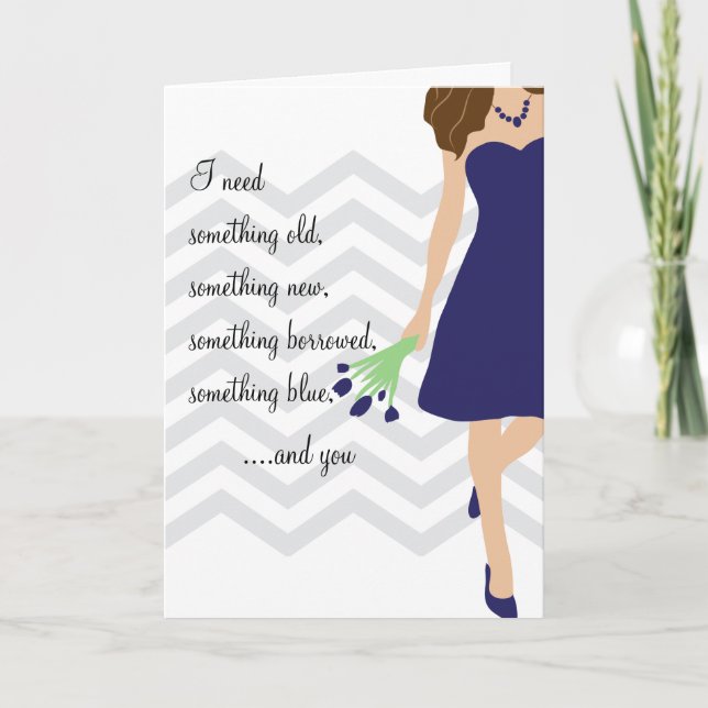 Navy Blue Chevron Will You Be My Bridesmaid Invitation (Front)