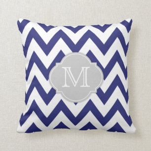 navy blue chevron with Quatrefoil and Monogram Cushion