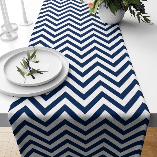 Navy Blue Chevrons Pattern Short Table Runner (Creator Uploaded)
