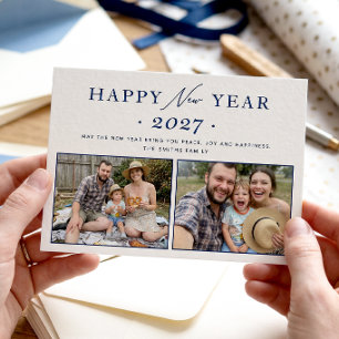 Navy Blue Chic 2022 Happy New Year 2 Photo Holiday Card
