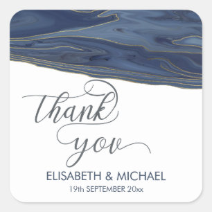 Navy blue chic agate romantic elegant thank you square sticker