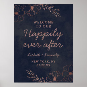 Navy Blue Chic Happily Ever After Reception Sign