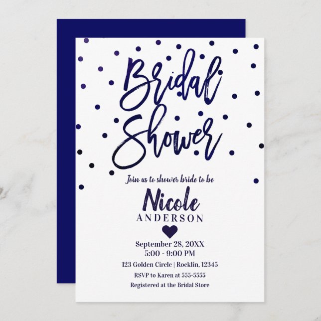Navy Blue Chic Modern Script Bridal Shower Invitation (Front/Back)