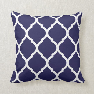 Navy Blue Chic Moroccan Lattice Pattern Cushion
