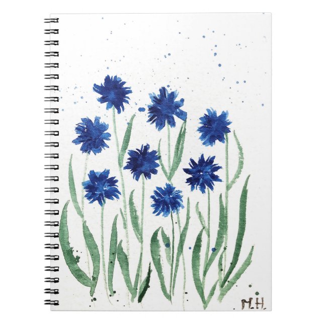 Navy blue chic rustic wildflowers watercolor notebook (Front)