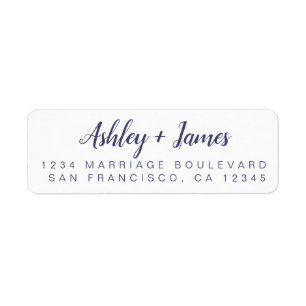 Navy Blue Chic Script Wedding Return Address
