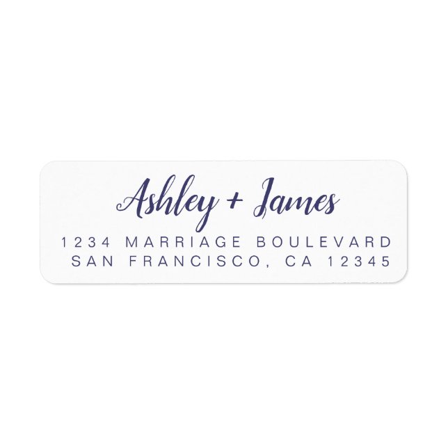 Navy Blue Chic Script Wedding Return Address (Front)