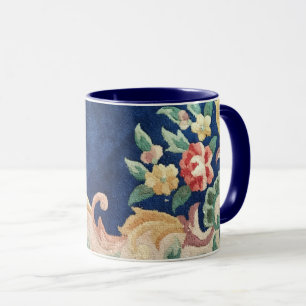 Navy Blue Chinese Rug design with Floral Flourish Mug