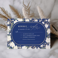 Navy Blue Chinoiserie White Flowers Wedding RSVP