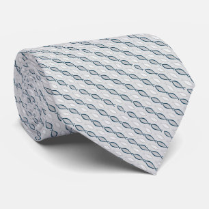 Navy Blue Christian Ichthys Jesus Fish Silver Back Tie