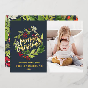 Navy blue Christmas botanical elegant modern photo
