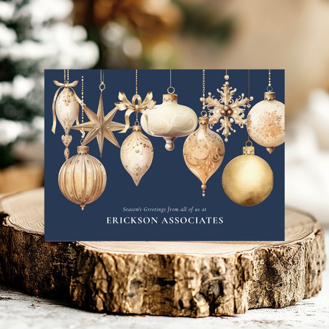 Navy Blue Christmas Ornaments Corporate Business Holiday Card (Creator Uploaded)