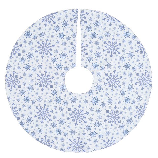 Navy Blue Christmas Snowflakes on Winter White Brushed Polyester Tree Skirt (Front)