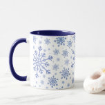 Navy Blue Christmas Snowflakes on Winter White Mug<br><div class="desc">Mixed sized pretty navy blue snowflakes are scattered throughout this Christmas seasonal pattern. This cute festive design with a crisp winter white background is sure to please any age and perfect for anyone who likes soft and delicate xmas patterns.</div>