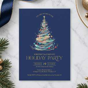 Navy Blue Christmas Tree Corporate Holiday Party Invitation