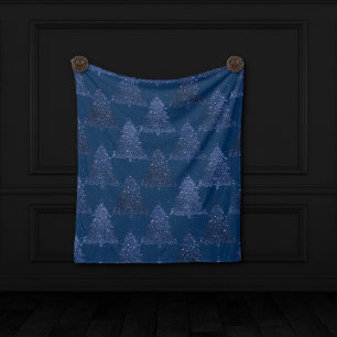 Navy Blue Christmas Tree Modern Holiday Glam Fleece Blanket