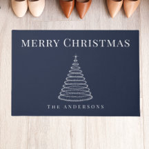 Navy blue Christmas tree personalised doormat 