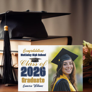 Navy Blue Class of 2026 Graduate Photo Graduation Announcement