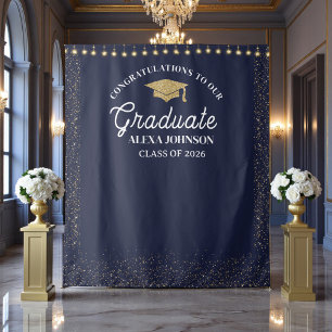 Navy Blue Class Of 2026 Graduation Backdrop Tapestry