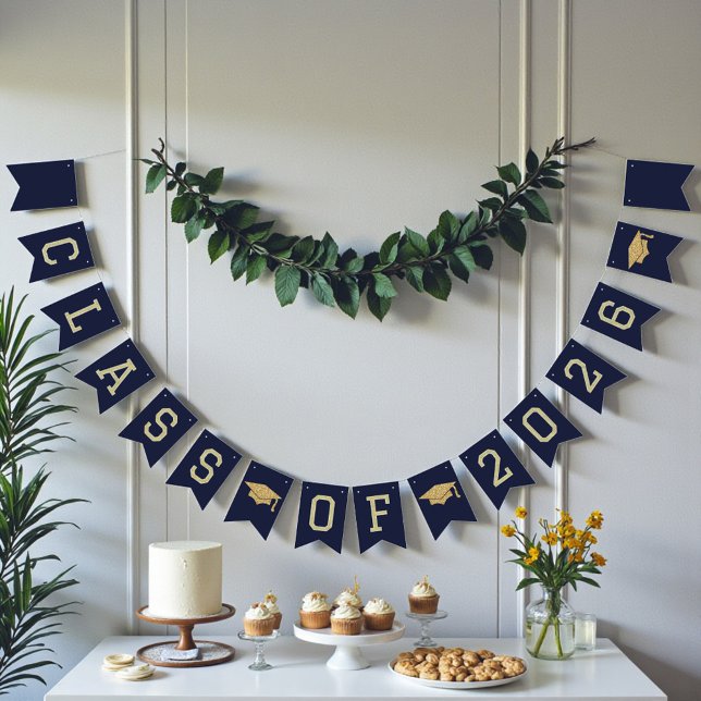 Navy Blue Class Of 2026 Graduation Party Bunting (Creator Uploaded)