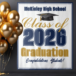 Navy Blue Class of 2026 Graduation Photo Booth Tapestry
