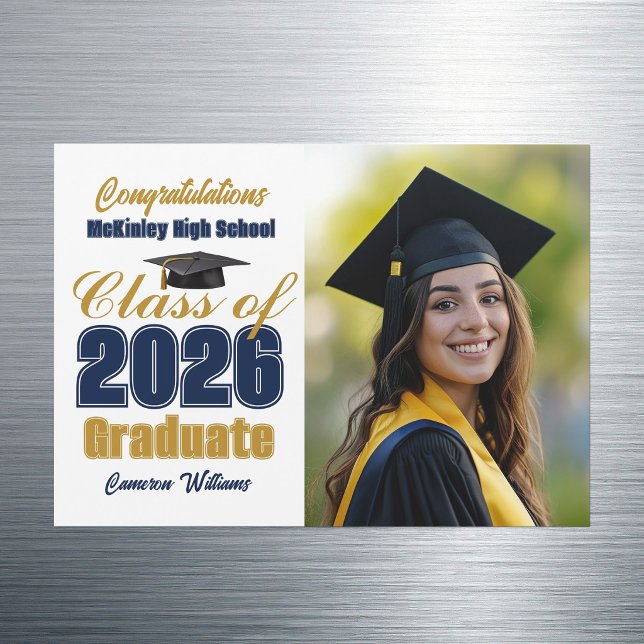Navy Blue Class of 2026 Graduation Photo Magnet (Creator Uploaded)