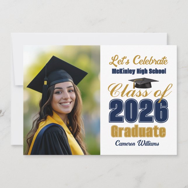 Navy Blue Class of 2026 Photo Graduation Party Invitation (Front)