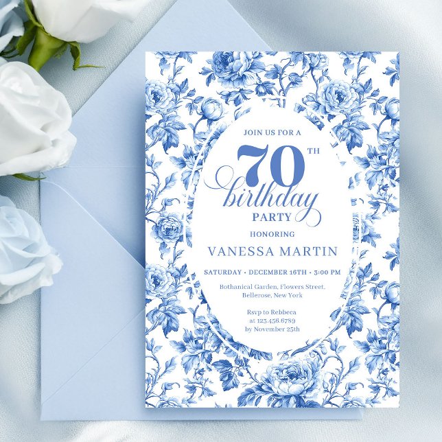 Navy Blue Classic 70th Birthday Invitation (Navy Blue Classic 70th Birthday Invitation)