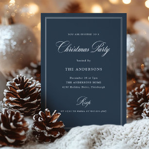 Navy Blue Classic Elegance Christmas Party Invitation