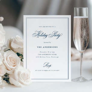 Navy Blue Classic Elegance Holiday Party Invitation