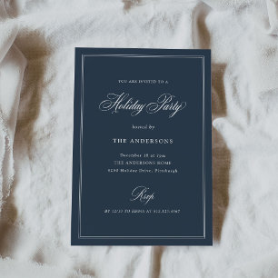 Navy Blue Classic Elegance Holiday Party Invitation