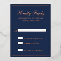 Navy Blue Classic Elegant Wedding Foil RSVP Card